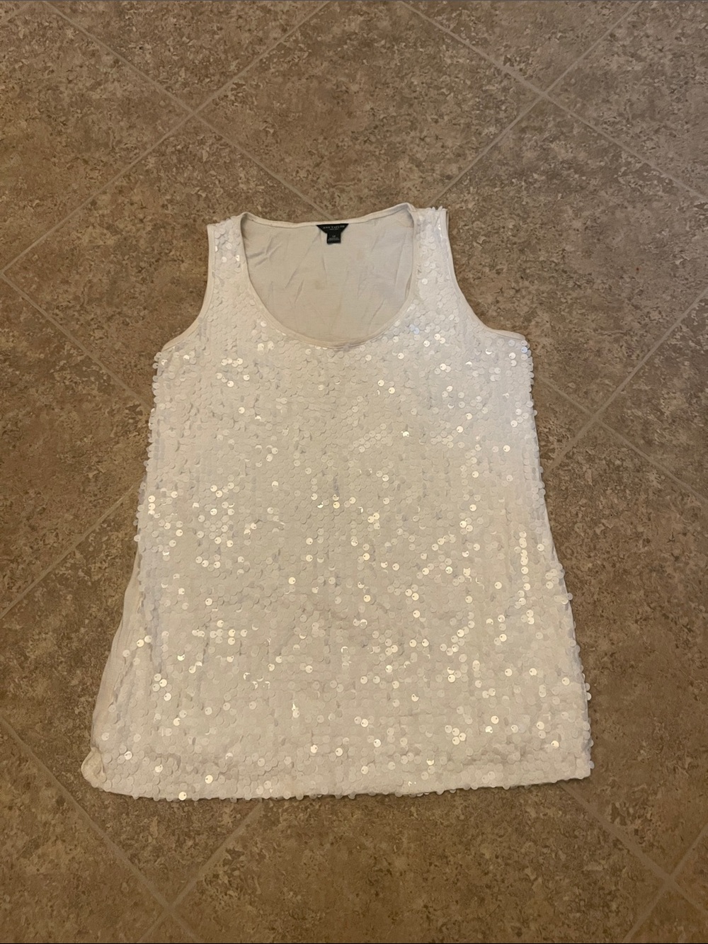 Ann Taylor White Sequin Scoop Neck Tank